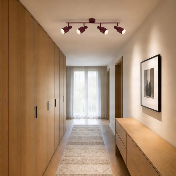 Lindby тавански прожектор Ovelia, тъмночервен, 80 см, 4-крилен, E27, Затъмняване, Червен, Дневна/трапезария, Метал, Модерен