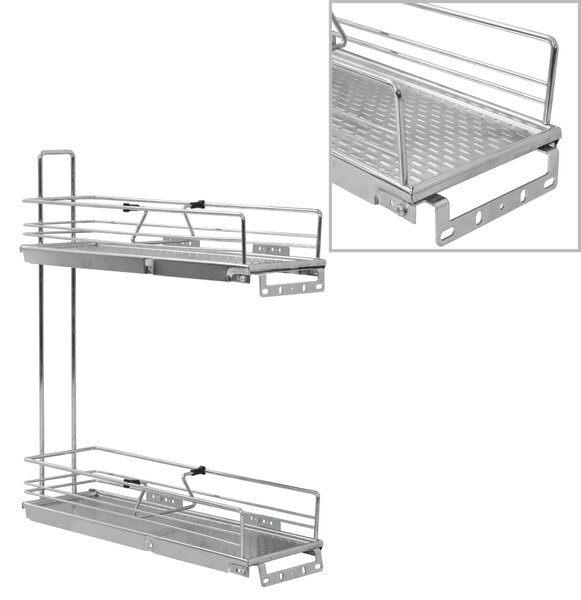 VidaXL 2-етажна издърпваща се кошница за кухня сребриста 47x15x54,5 см