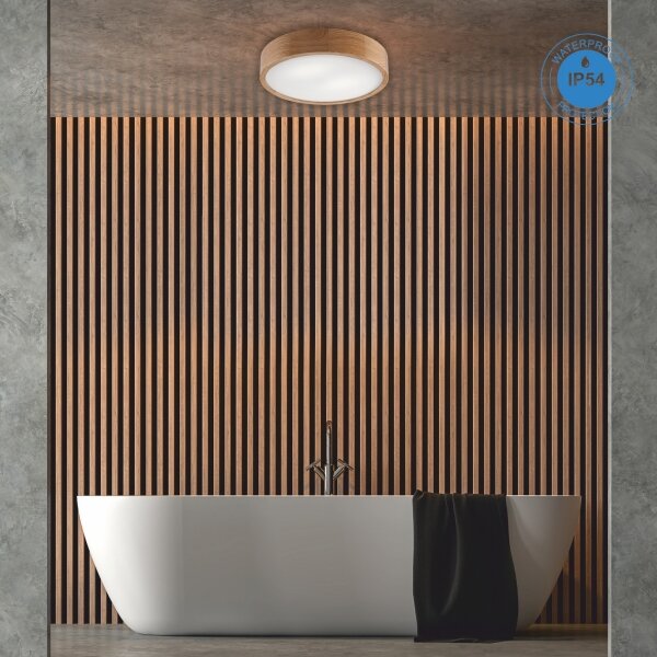 Таванно осветително тяло за баня OAK 3xE27/15W/230V дъб Ø 37 см IP54