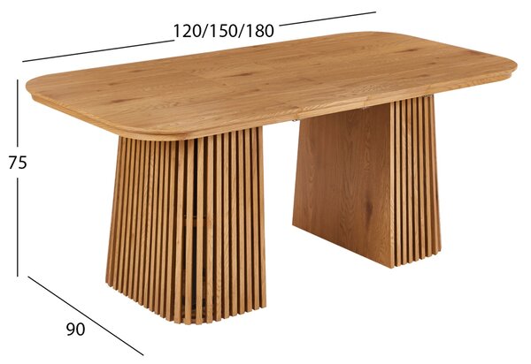 Разтегателна трапезна маса VERLO mdf в естествен дървен цвят 120/150/180x90x75см