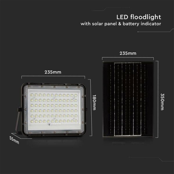 LED Екстериорен соларен прожектор LED/15W/3,2V IP65 6400K черен + д.у