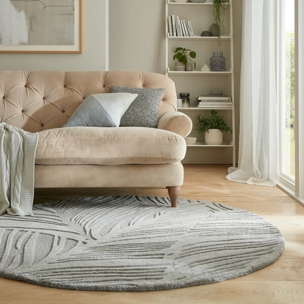 Кръгъл килим от сива вълна ø 160 cm Leaf - Flair Rugs