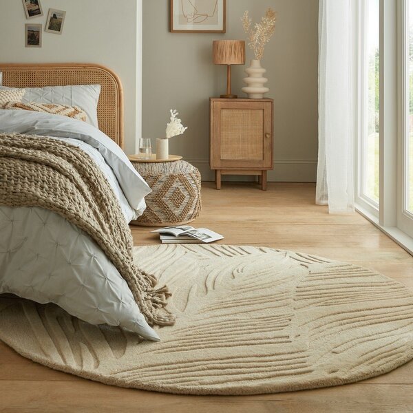 Бежов вълнен кръгъл килим ø 160 cm Leaf - Flair Rugs