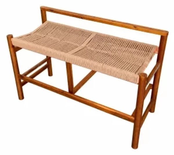 Пейка от акациево дърво с плетена въжена седалка, 100×41×65 см