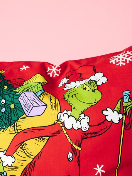 Sinsay - Комплект памучно спално бельо с коледен десен Grinch - червeн