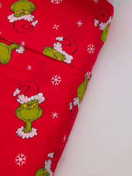 Sinsay - Комплект памучно спално бельо с коледен десен Grinch - червeн