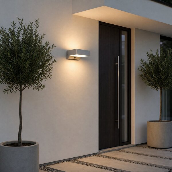 Lindby LED външна стенна лампа Fando, антрацит, със сензор, IP44, Сив, Алуминий