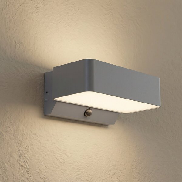 Lindby LED външна стенна лампа Fando, антрацит, със сензор, IP44, Сив, Алуминий