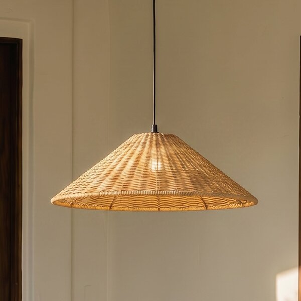 Lucande Външна висяща лампа Taniola, 1-свещник, конична, Ø 60 cm, Затъмняване, Дърво, Дървесина, Къща в провинцията / Рустик