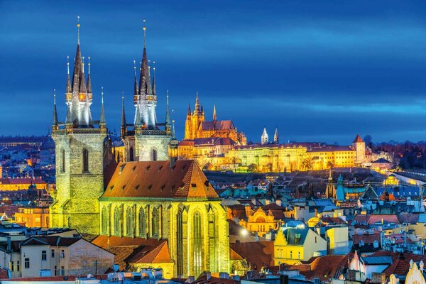 Флизелинов фототапет прага, нощен изглед 375 x 250 см