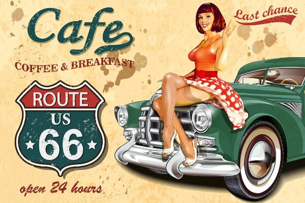 Флизелинов фототапет плакат на кафене по route 66 375 x 250 см