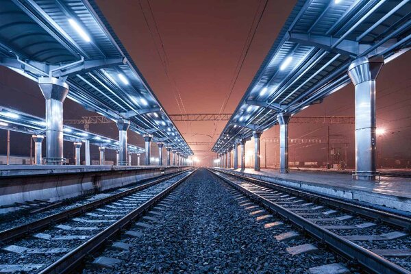 Флизелинов фототапет железопътна гара през нощта 375 x 250 см