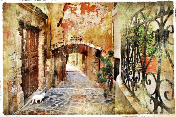 Флизелинов фототапет винтидж гръцка улица 375 x 250 см
