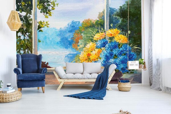 Самозалепваща се флизелинова фототапета картина - сини цветя 375 x 250 см