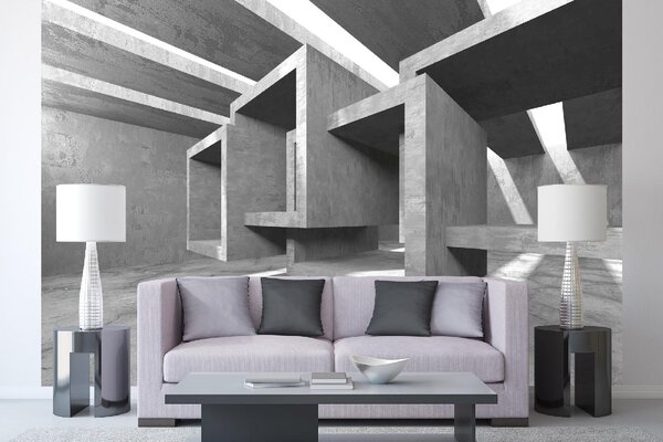 Самозалепваща се флизелинова фототапета празни бетонни прозорци 375 x 250 см