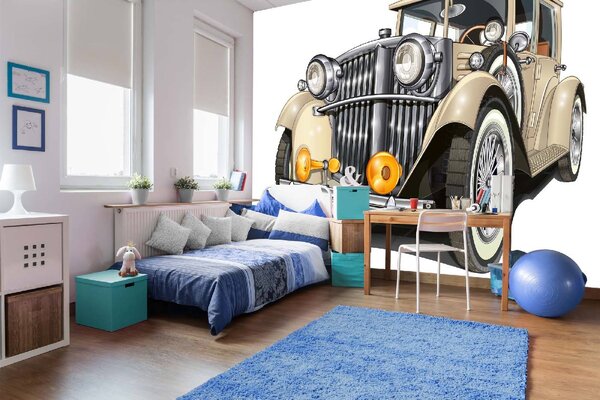 Самозалепваща се флизелинова фототапета ретро бежова кола 375 x 250 см