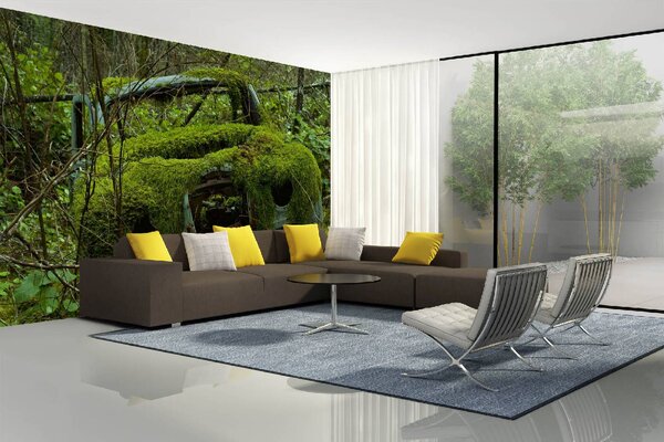 Самозалепваща се флизелинова фототапета кола, покрита с мъх 375 x 250 см