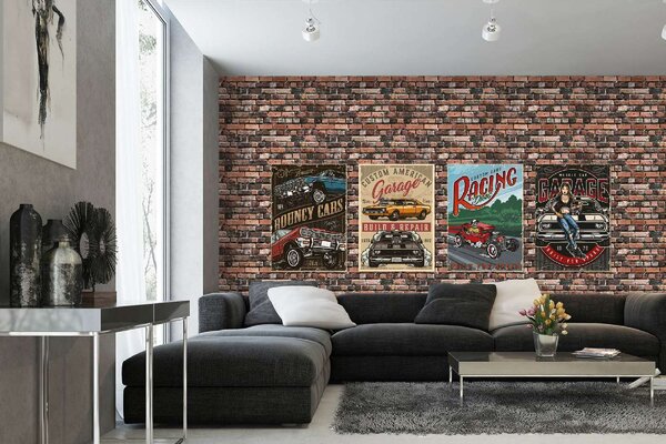 Самозалепваща се флизелинова фототапета винтидж плакати 375 x 250 см