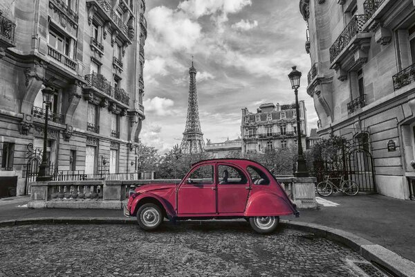 Флизелинов фототапет ретро автомобил в черно 375 x 250 см