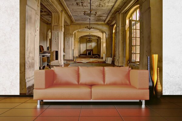 Самозалепваща се флизелинова фототапета камина със стара стена 375 x 250 см