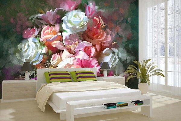 Самозалепваща се флизелинова фототапета картина - розов букет 375 x 250 см