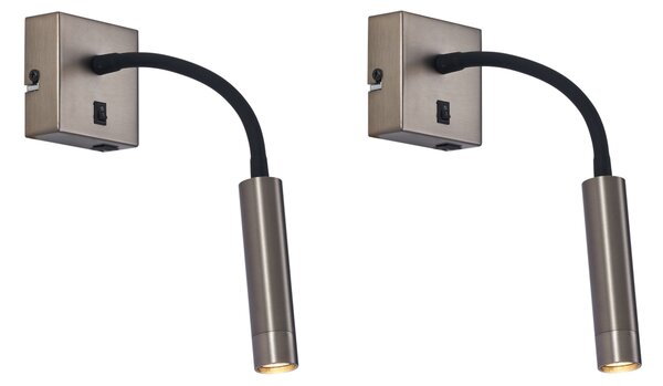 Комплект от 2 модерни стенни лампи антрацит с USB-C - Gosna