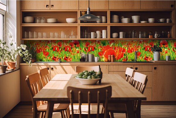 Фототапет за кухня - червени макове 420 x 60 см