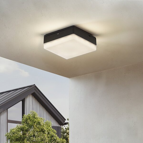 Lucande LED лампа за таван Thilo, 16cm, антрацит, сензор, IP54, Черен, Пластмаса, Модерен