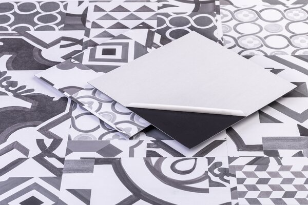 Самозалепващи pvc подови плочки - черно-бели плочки лисабон 2,04 м²