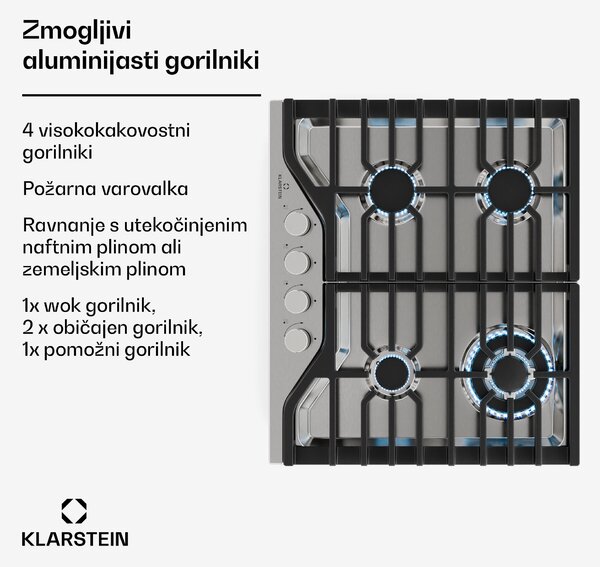 Klarstein Turbocast газов котлон | 304 неръждаема стомана | 4 котлона | Професионална чугунена поставка | Wok котлон