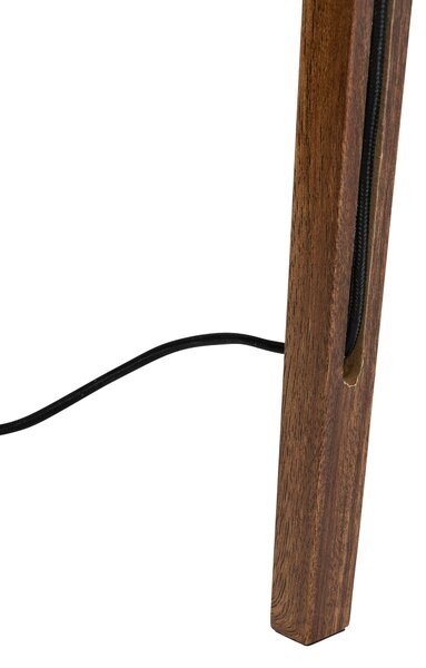 Модерна подова лампа от орехово дърво с бежов букле абажур 50 см - Tripod Classic