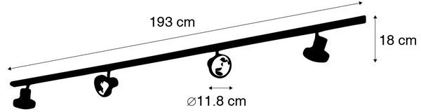 Modern railsysteem met 4 spots zwart 1-fase 200 cm - Iconic Jeany