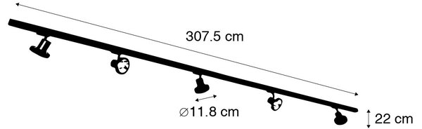 Модерна 3-фазова релсова система за осветление с 5 черни GU10 прожектора 111 mm дясно - 3-фазова Jeany