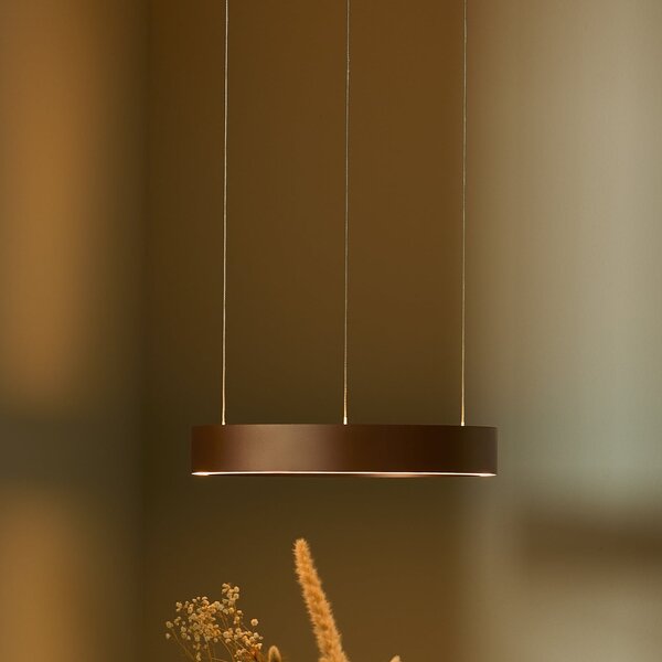LOOM DESIGN LED висяща лампа „Velora“ в карамеленокафяво, Ø40 см, с регулиране, Затъмняване, Кафяв / ръждив, Дневна/трапезария, Алуминий, Модерен