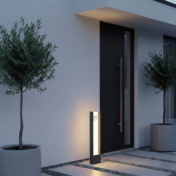 Lindby LED осветление за пътеки Selqa, номер на къща, антрацит, IP65, Черен, Метал, Модерен