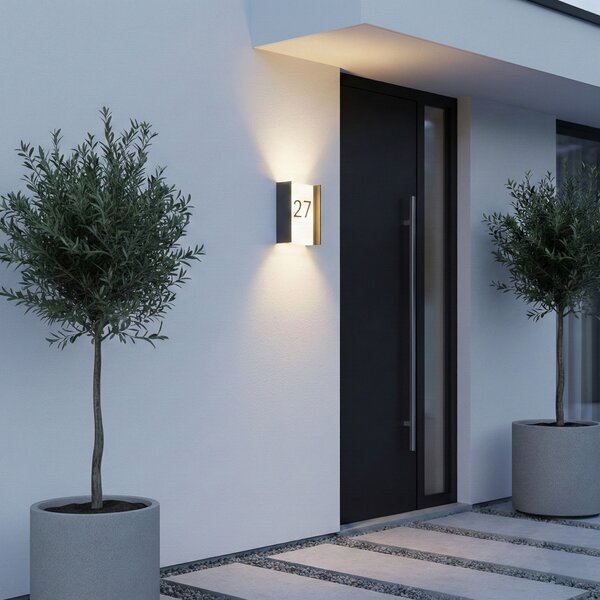 Lindby LED външна лампа Selqa, номер на къщата, антрацит, IP65, Черен, Метал, Модерен