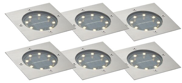 Комплект от 6 квадратни алуминиеви вградени подови спотове с LED IP65 соларни - Тери