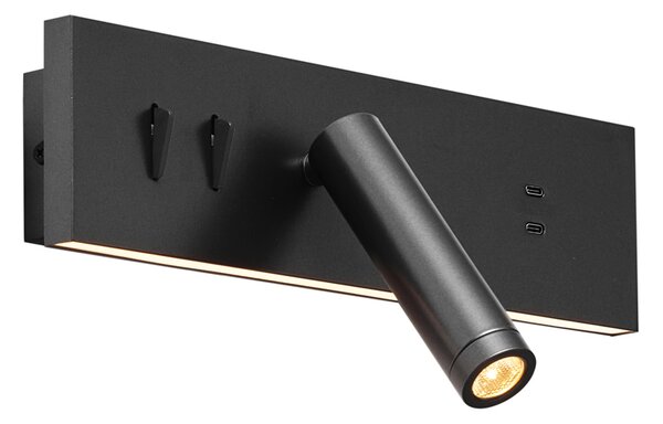Модерна стенна лампа черна регулируема с USB-C вкл. LED - Modric