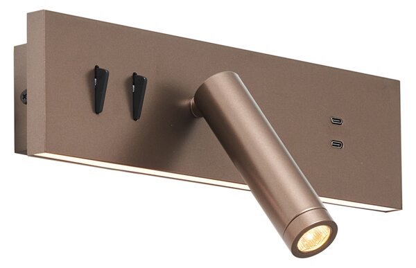 Модерна стенна лампа тъмен бронз регулируема с USB-C вкл. LED - Modric