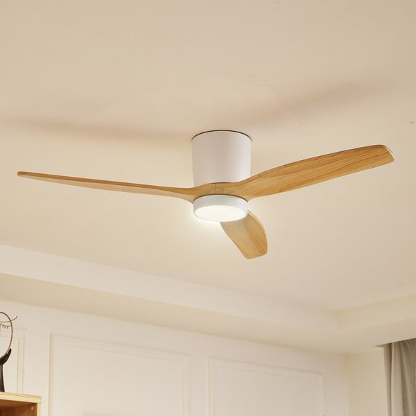 Lucande LED вентилатор за таван Faipari, бял, DC, тих, 132cm, Бял, Дневна/трапезария, Дървесина, Модерен