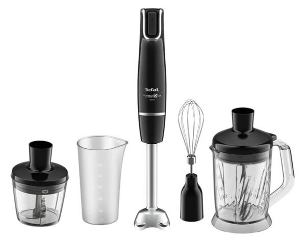 Пасатор Tefal Infinyforce HB94L830, с кана, чопър и бъркалка, 1000W, 0.5 l обем на купата, неръждаема стомана, черен