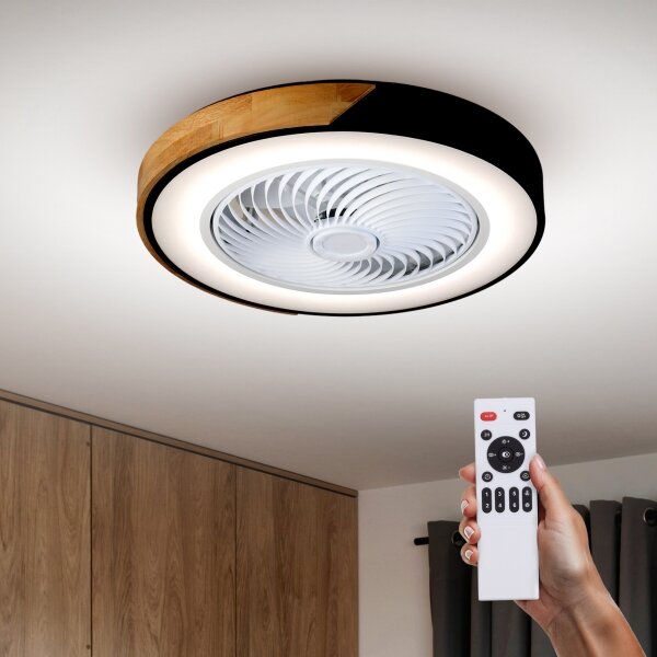 Brilagi-LED Димируемо осветително тяло с вентилатор LED/30W/230V 3000-6500K черно/дъб +ДУ