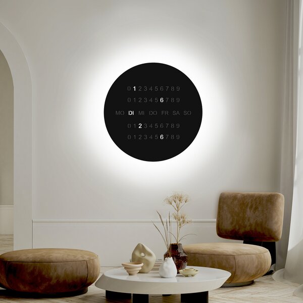 Escale LED стенна лампа BLADE O'CLOCK, черна, Ø 59 см, метален стенен часовник, Затъмняване, Черен, Дневна/трапезария, Алуминий, Модерен