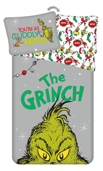 Зелено/сиво единично памучно детско спално бельо 200x140 cm Grinch – Jerry Fabrics