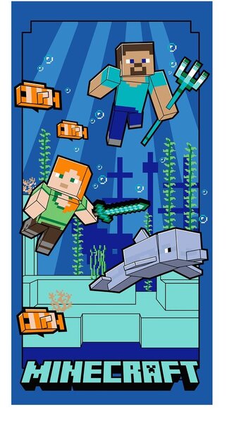 Синя детска кърпа от микрофибър 70x140 cm Minecraft "Underwater Fun" – Jerry Fabrics