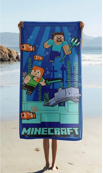 Синя детска кърпа от микрофибър 70x140 cm Minecraft "Underwater Fun" – Jerry Fabrics