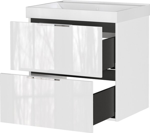 Бял гланцов стенен шкаф за мивка 61x65 cm Celano – Germania