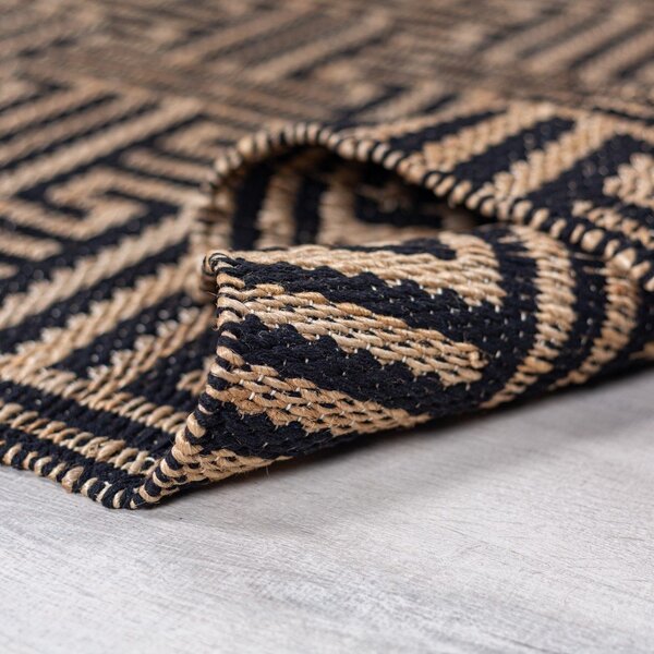 Черен/естествен ръчно изработен килим със смес от юта 160x230 cm Meander Jute – Flair Rugs