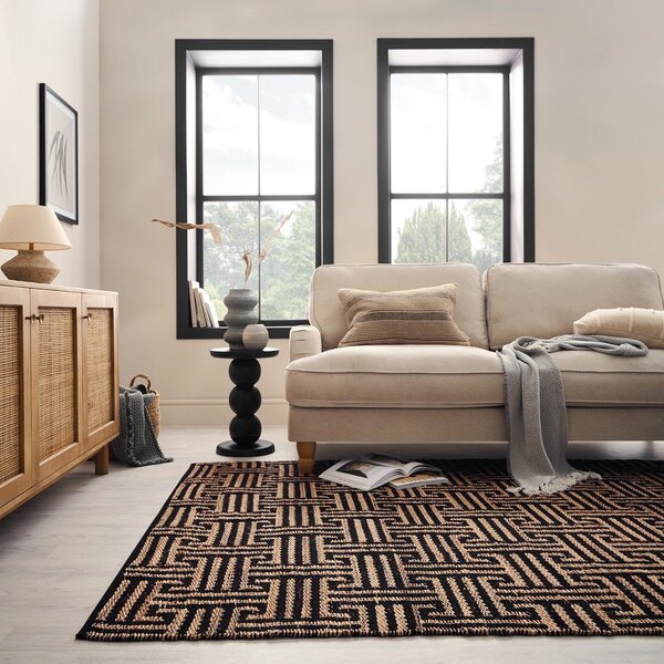 Черен/естествен ръчно изработен килим със смес от юта 160x230 cm Meander Jute – Flair Rugs