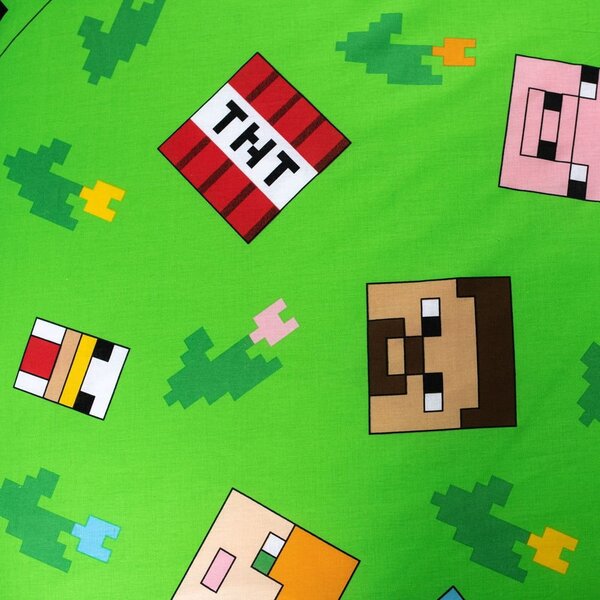 Зелено-синьо единично памучно детско спално бельо 140x200 cm Minecraft "Outdoor Mobs" – Jerry Fabrics